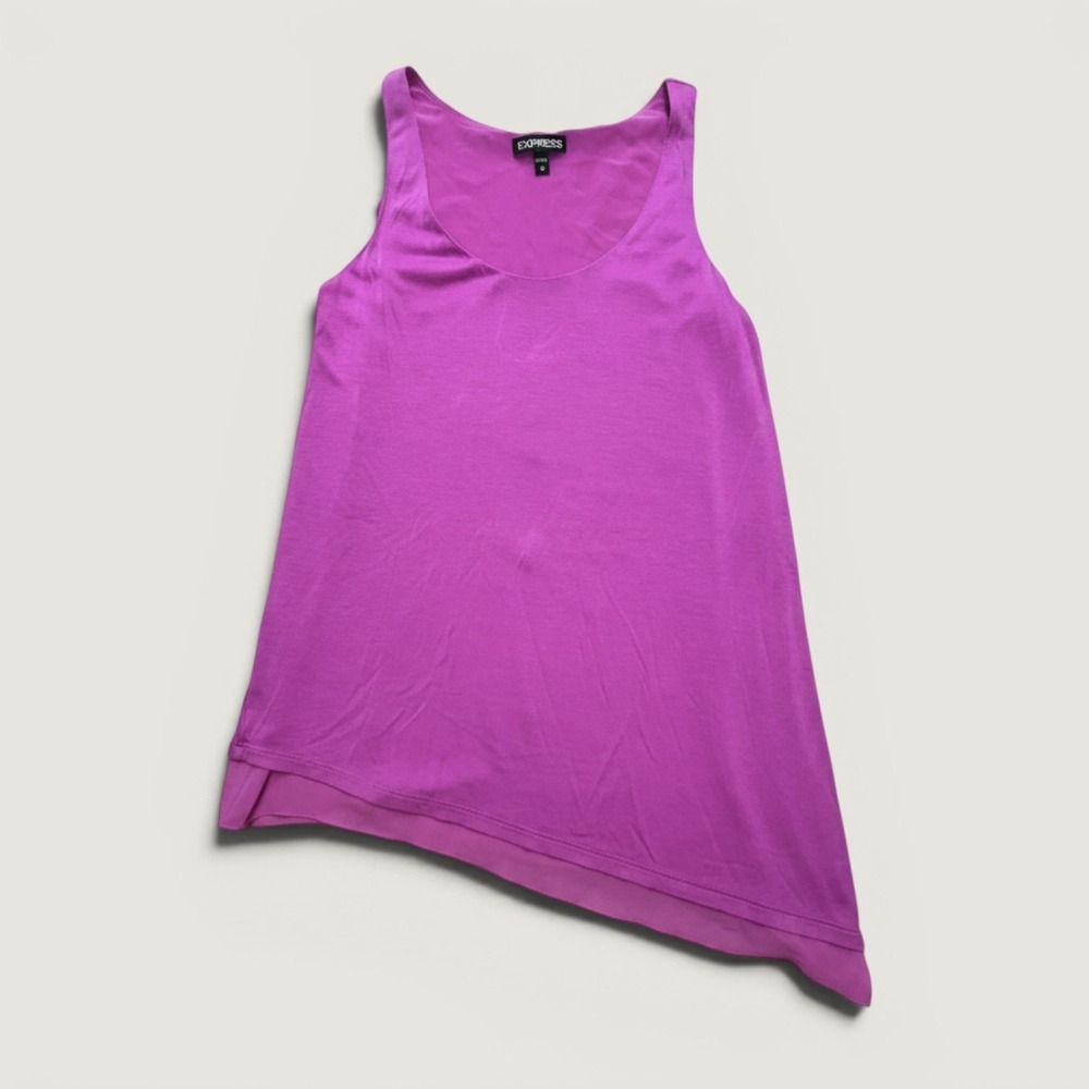Express Tank Top Women XS Purple‎ Excellent Asymmetrical Sharkbite Chiffon Trim
